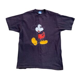 Vintage 80s Disney Character Fashions Mickey Mouse Black Graphic T Shirt Medium